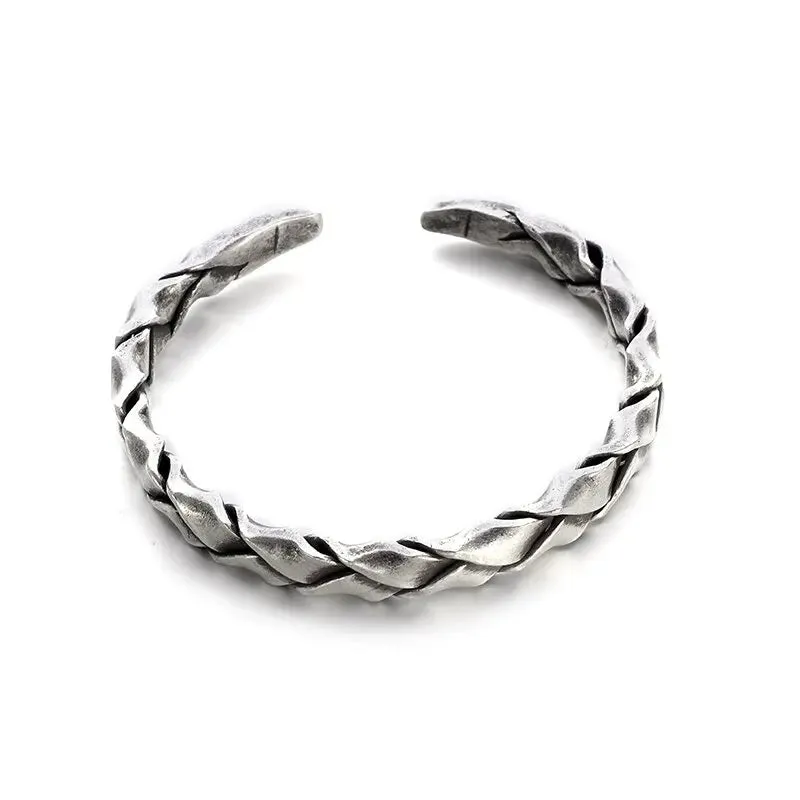 Men Fashion Vintage Casual Party Jewelry Gifts Silver Plated Trend Men Bracelet Simple Twist Braided Bangle Feather Bangle