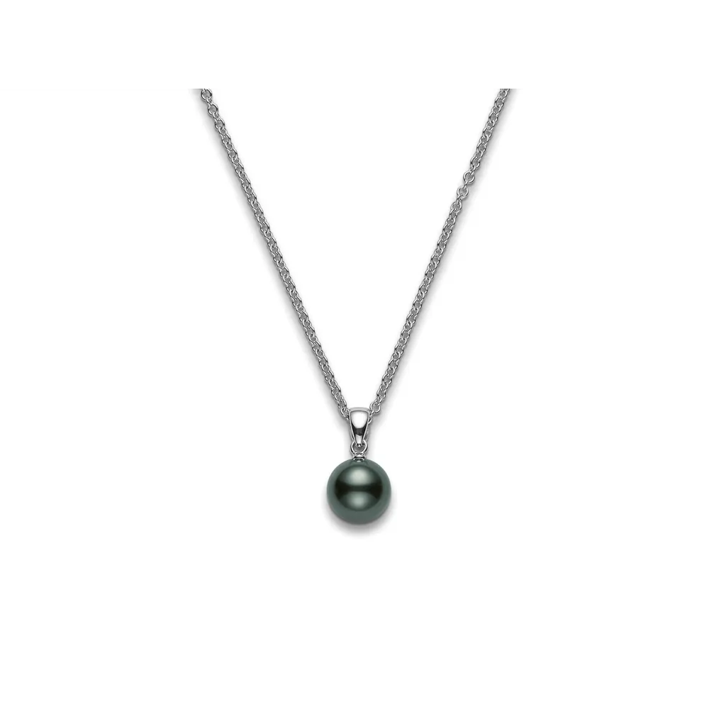 Mikimoto 18K White Gold 9mm Cultured Black South Sea Pearl Pendant Necklace