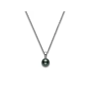 Mikimoto 18K White Gold 9mm Cultured Black South Sea Pearl Pendant Necklace