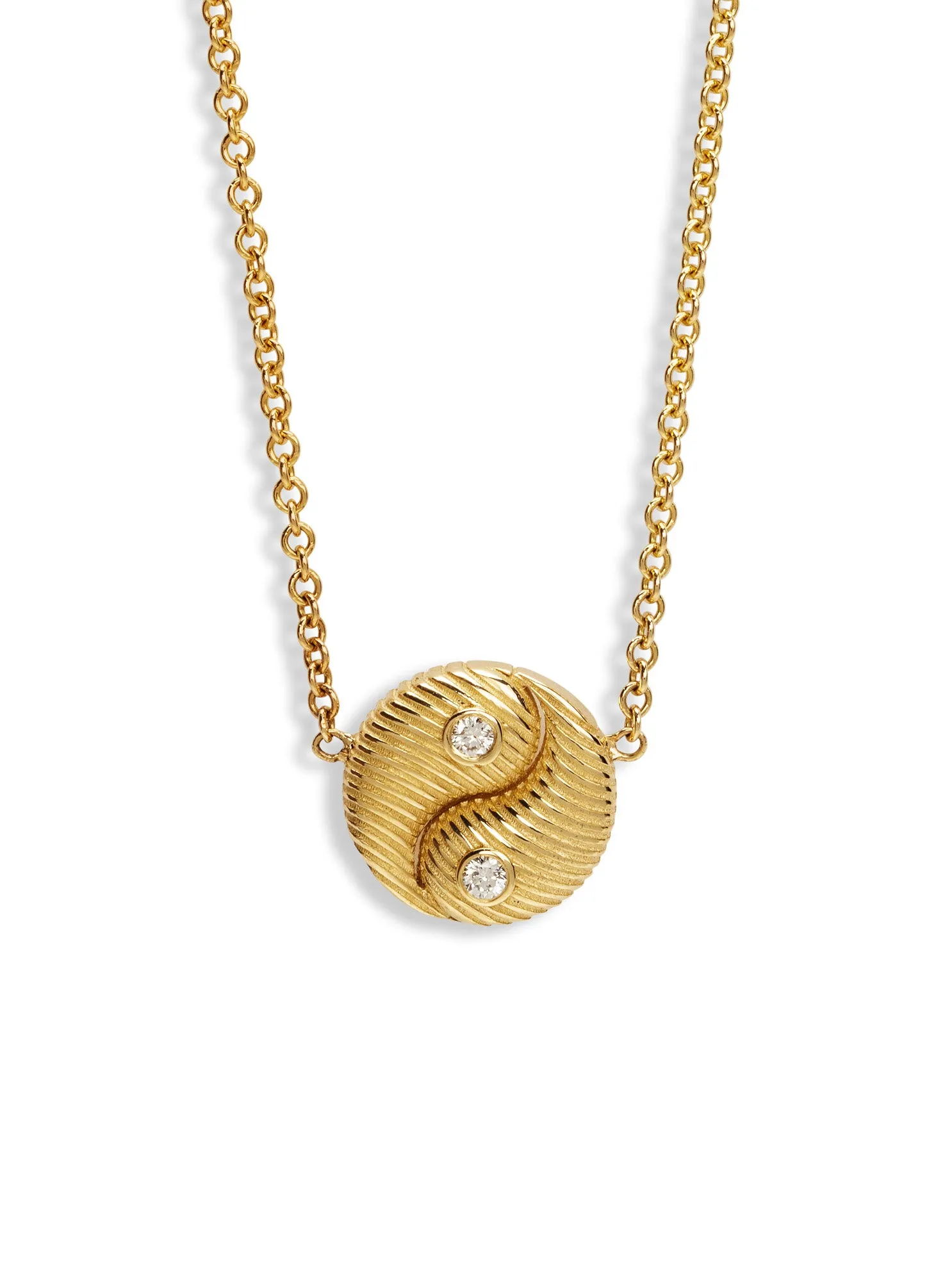 Mini All Gold Yin Yang Diamond Pendant Yellow Gold Necklace