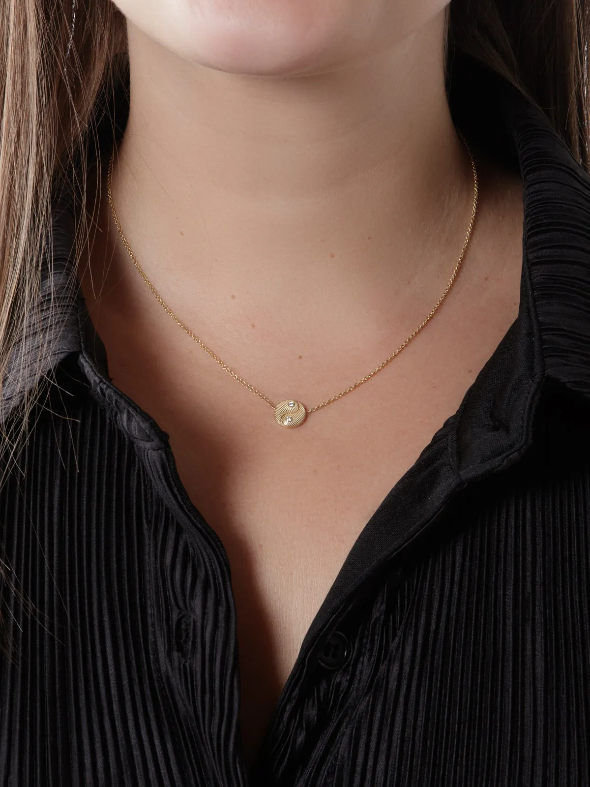 Mini All Gold Yin Yang Diamond Pendant Yellow Gold Necklace