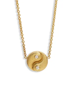 Mini All Gold Yin Yang Diamond Pendant Yellow Gold Necklace