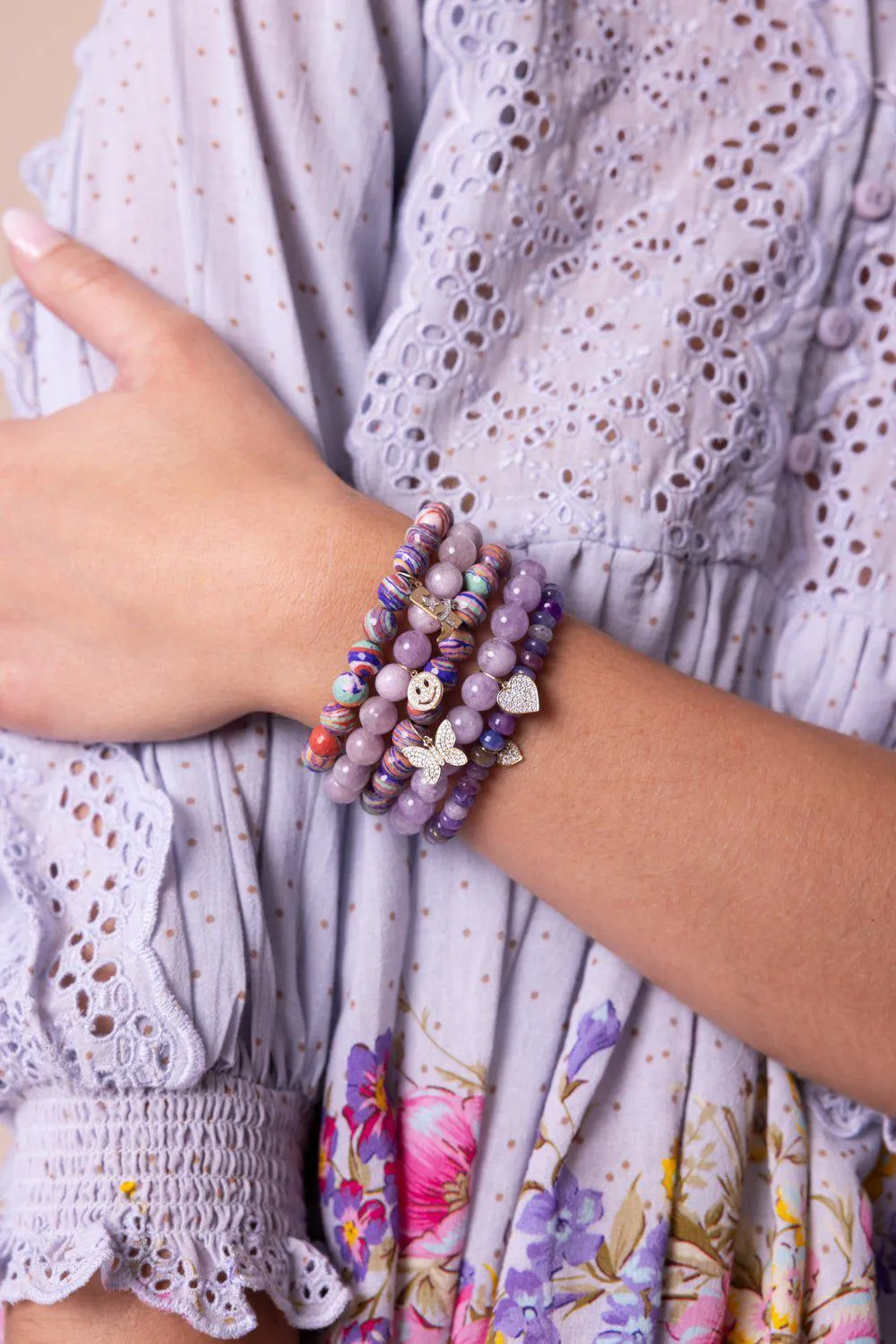 Mini Heart Amethyst Charm Bracelet