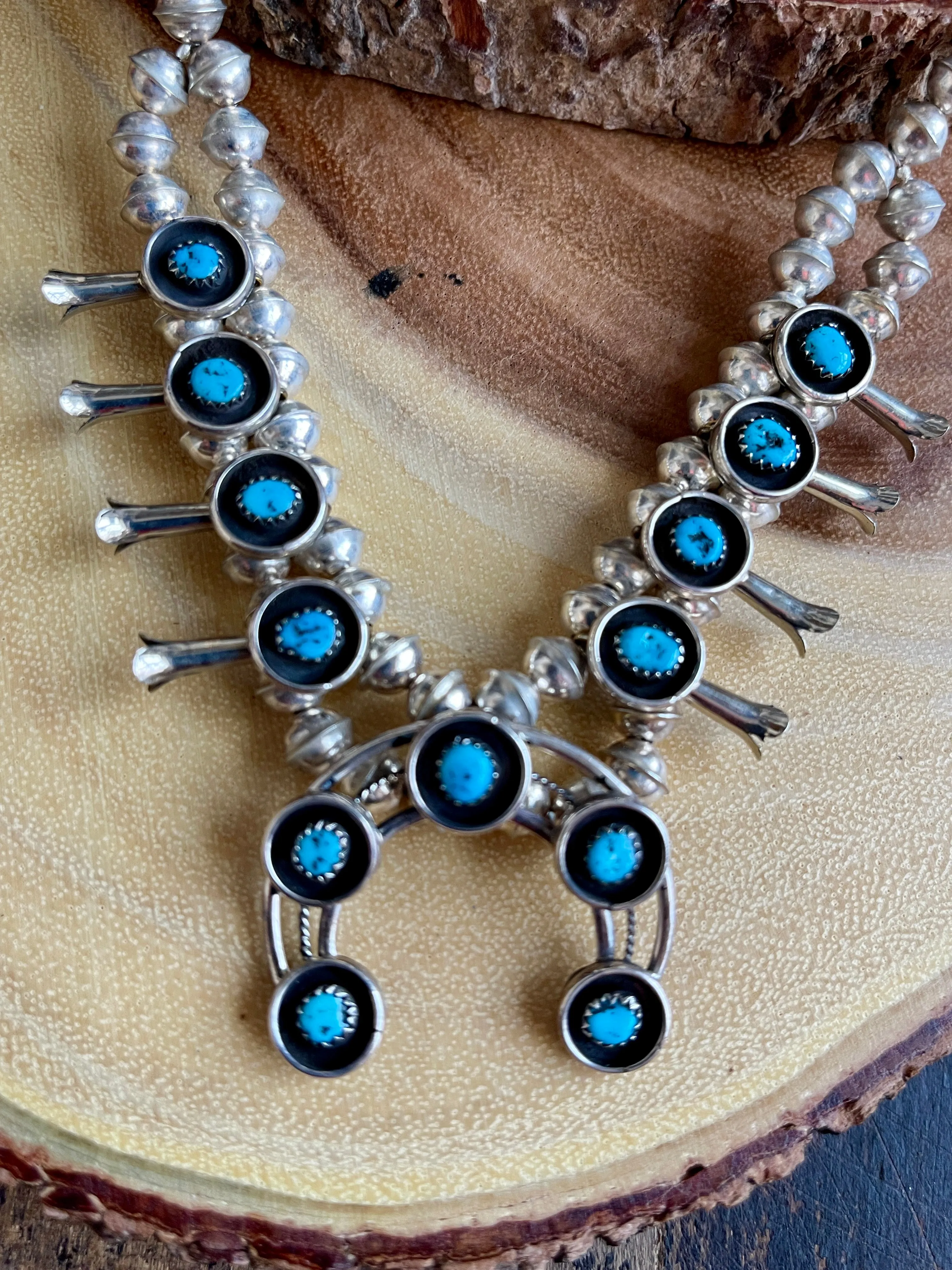 MINI ME Petite Silver and Turquoise Squash Blossom