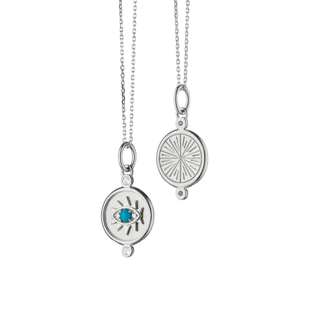 Monica Rich Kosann Mini "Protect" Evil Eye Charm Necklace with Turquoise & Sapphires