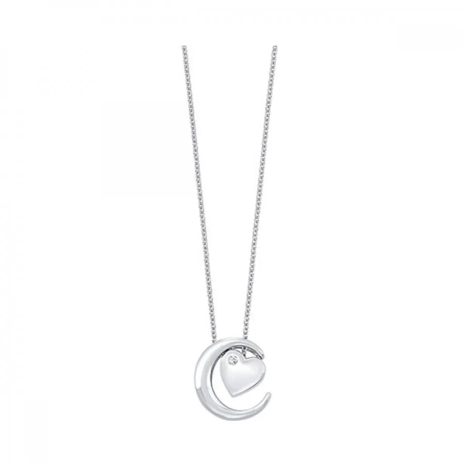 Moon and Heart Diamond Pendant Necklace, 0.02 ct