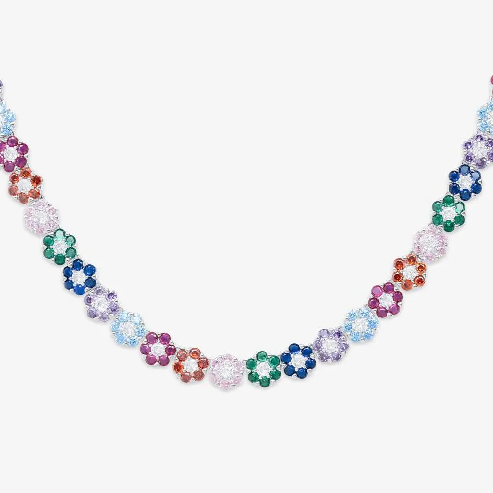 Multi Gemstone Moissanite Flower Chain