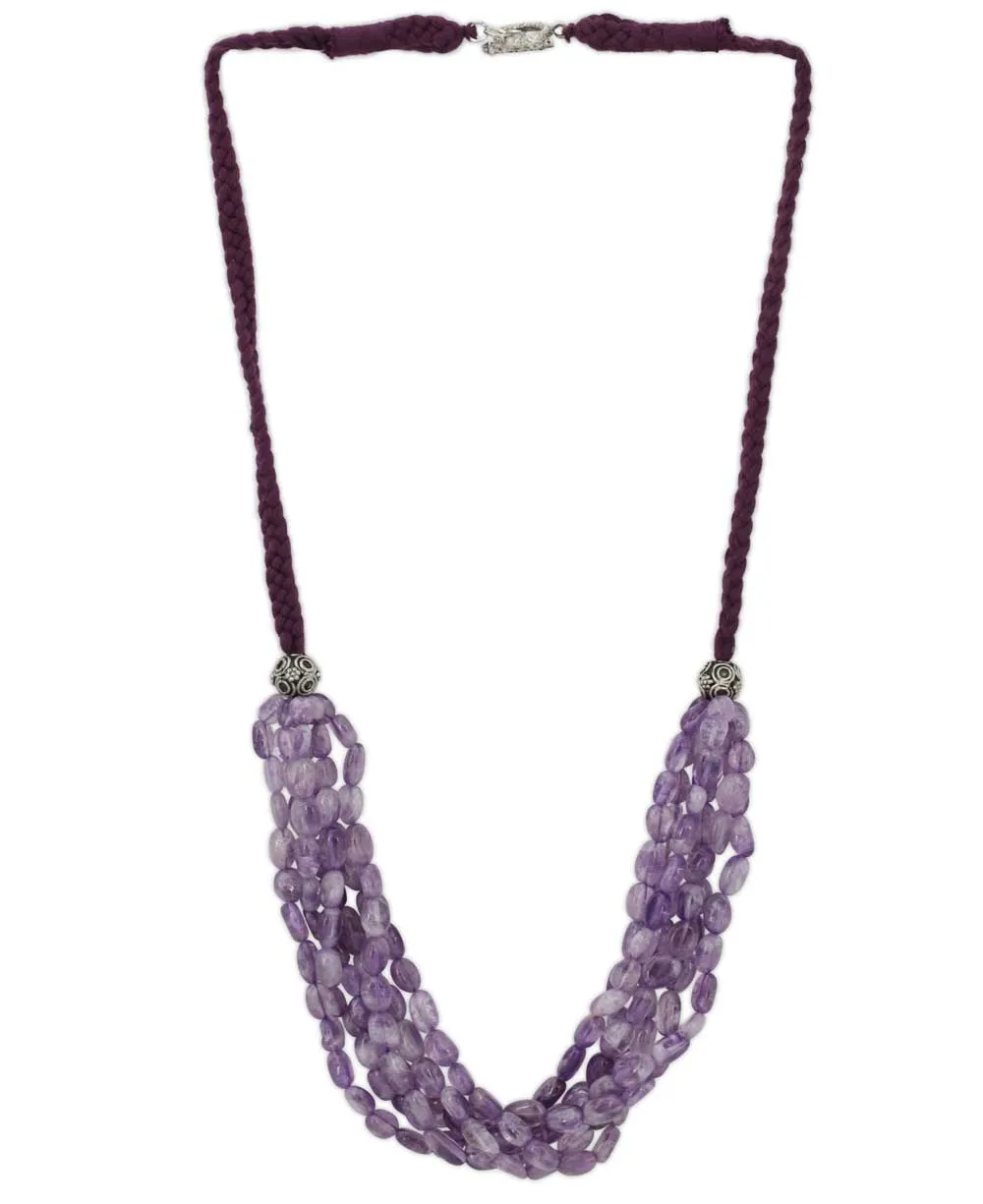 Multi-Strand Amethyst Beaded Necklace with Braided Cord