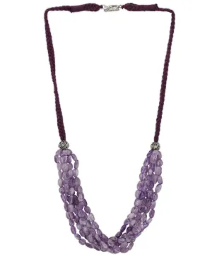 Multi-Strand Amethyst Beaded Necklace with Braided Cord