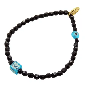 Multicolour Alef Bet Initial Evil Eye Charm Duo Faceted Glass Bead Bracelet