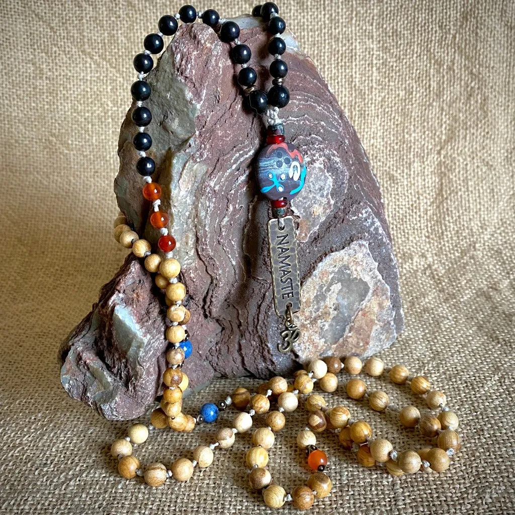 Namaste Mala with Carnelian, Dumortierite, Shungite, Palo Santo Wood