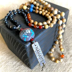 Namaste Mala with Carnelian, Dumortierite, Shungite, Palo Santo Wood