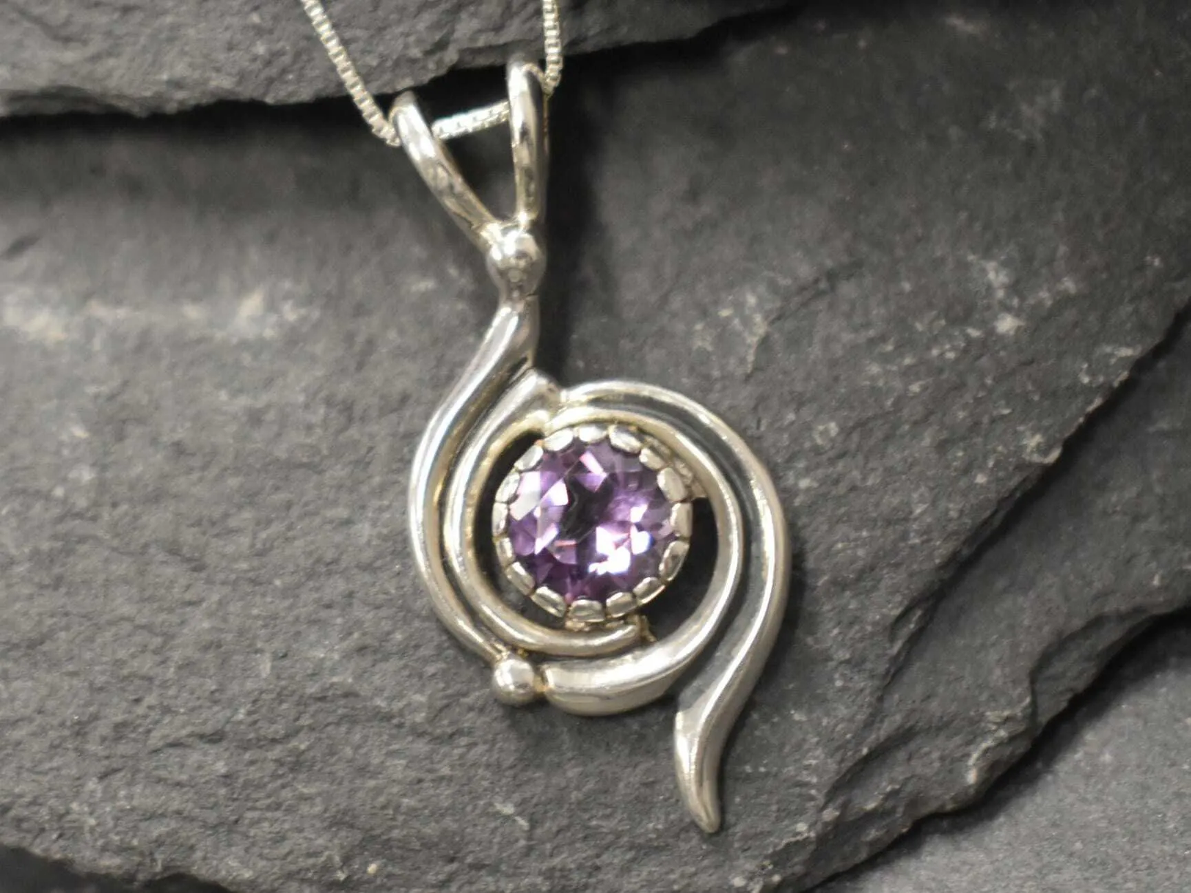 Natural Amethyst Necklace - Purple Swirl Pendant - February Birthstone Necklace