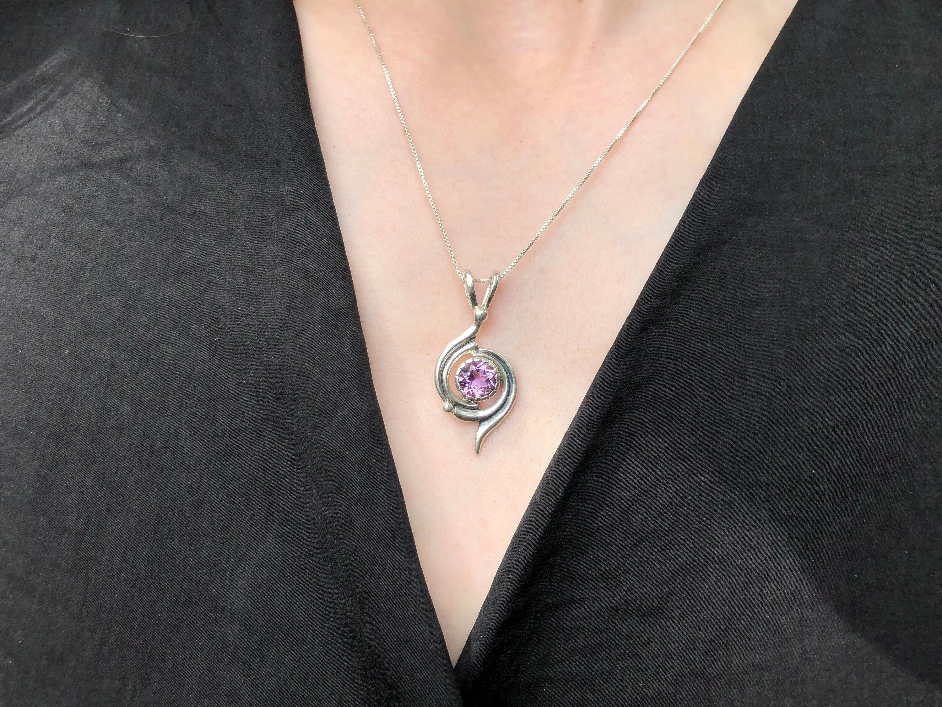 Natural Amethyst Necklace - Purple Swirl Pendant - February Birthstone Necklace