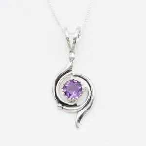 Natural Amethyst Necklace - Purple Swirl Pendant - February Birthstone Necklace