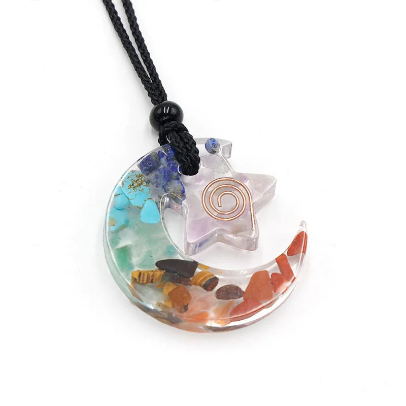 Natural Crystal Gemstone Epoxy Resin Carat Star Moon Necklace