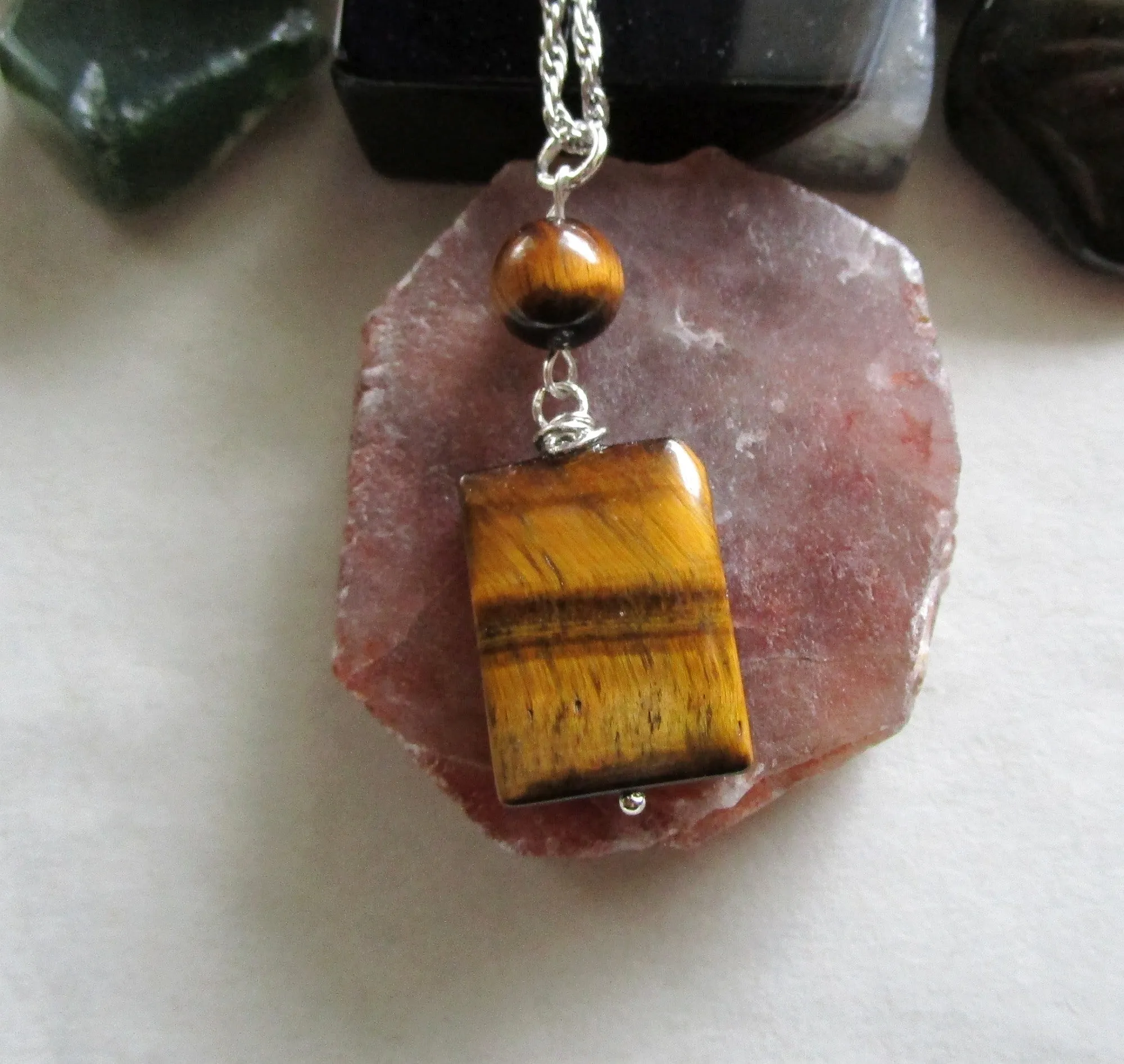 Natural Gold Tiger's Eye Gemstone Crystal Pendant Necklace