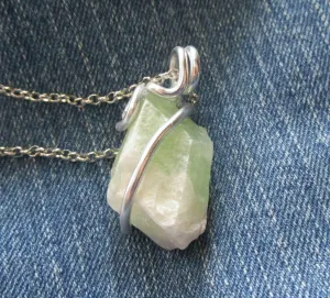 Natural Green Calcite Raw Gemstone Crystal Pendant Necklace