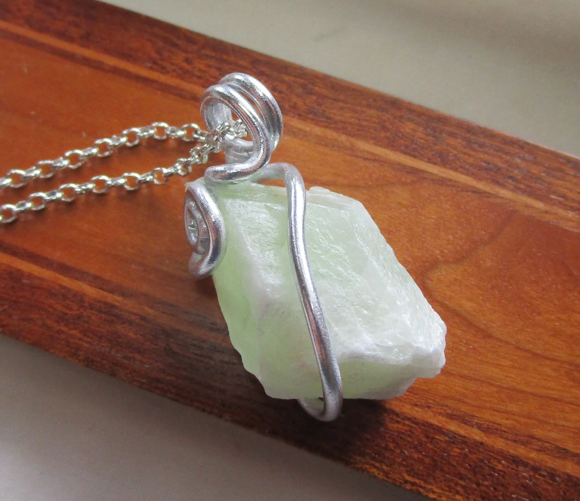 Natural Green Calcite Raw Gemstone Crystal Pendant Necklace