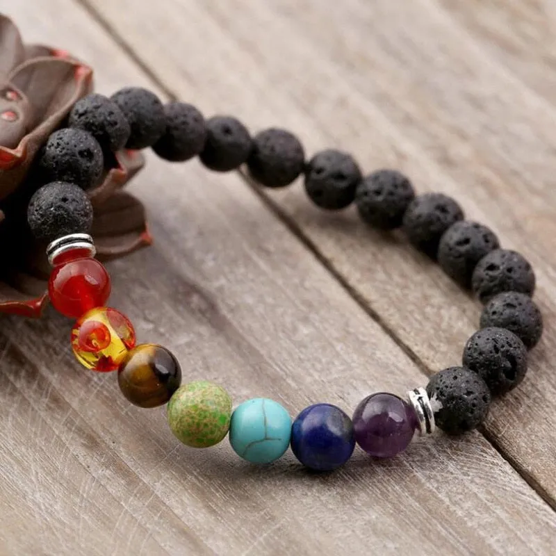 Natural Lava & Stone Beads Bracelet - Healing Balance for Chakras