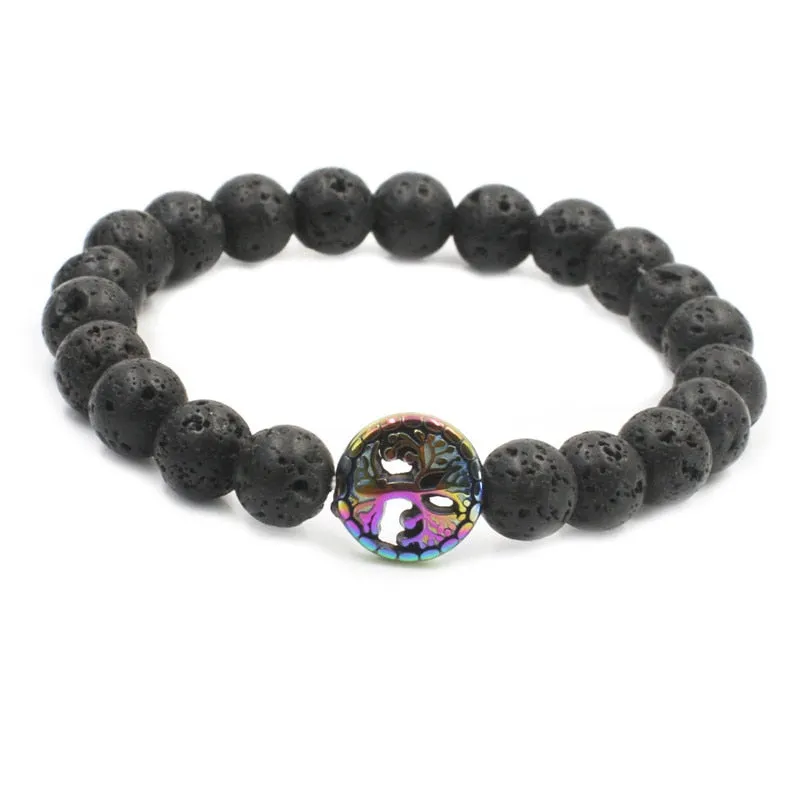 Natural Lava & Stone Beads Bracelet - Healing Balance for Chakras