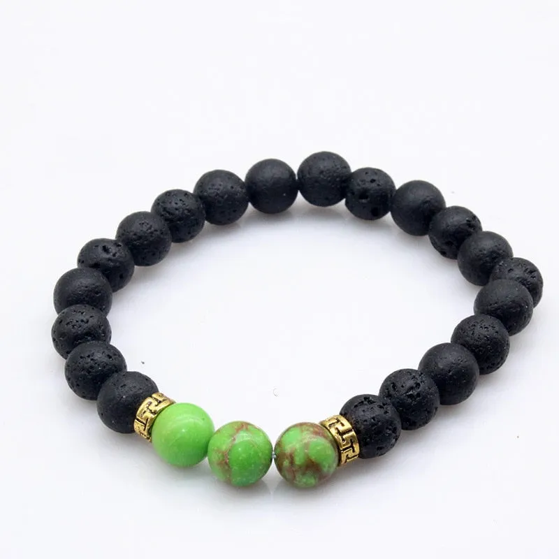 Natural Lava & Stone Beads Bracelet - Healing Balance for Chakras