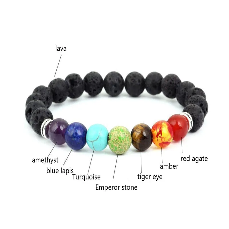 Natural Lava & Stone Beads Bracelet - Healing Balance for Chakras