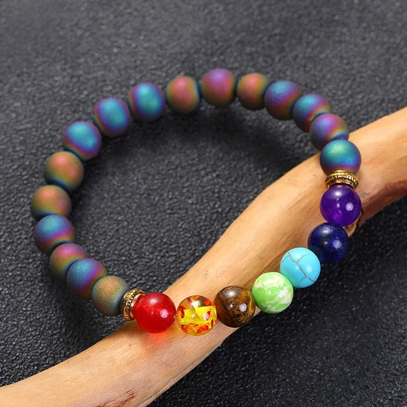 Natural Lava & Stone Beads Bracelet - Healing Balance for Chakras