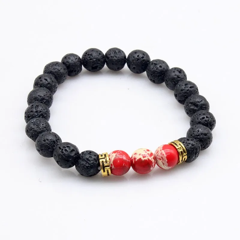 Natural Lava & Stone Beads Bracelet - Healing Balance for Chakras