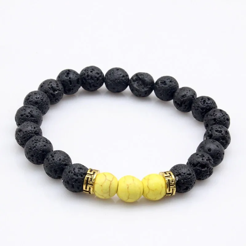 Natural Lava & Stone Beads Bracelet - Healing Balance for Chakras