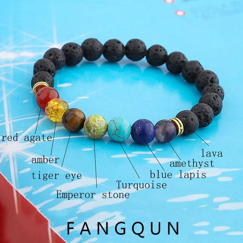 Natural Lava & Stone Beads Bracelet - Healing Balance for Chakras