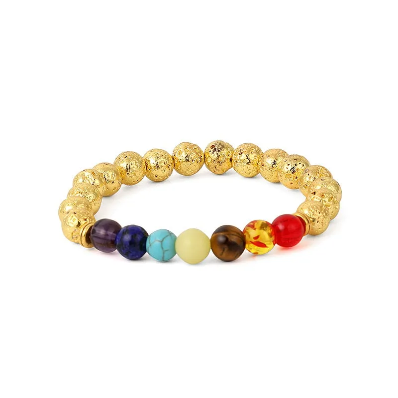 Natural Lava & Stone Beads Bracelet - Healing Balance for Chakras