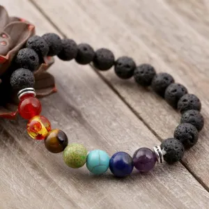 Natural Lava & Stone Beads Bracelet - Healing Balance for Chakras