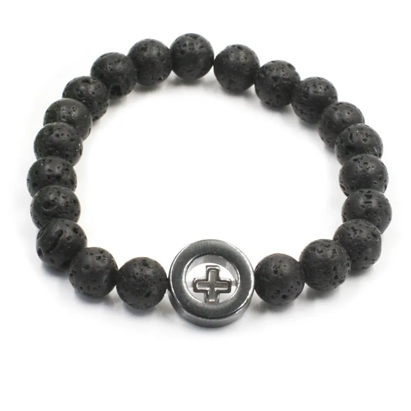 Natural Lava & Stone Beads Bracelet - Healing Balance for Chakras