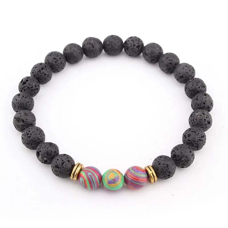 Natural Lava & Stone Beads Bracelet - Healing Balance for Chakras