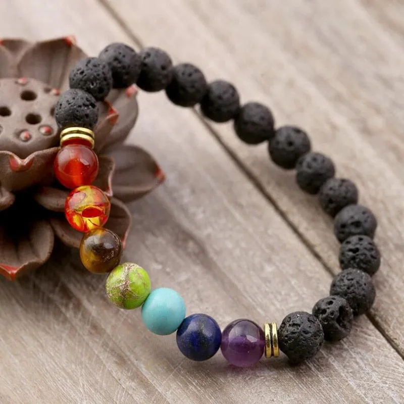 Natural Lava & Stone Beads Bracelet - Healing Balance for Chakras