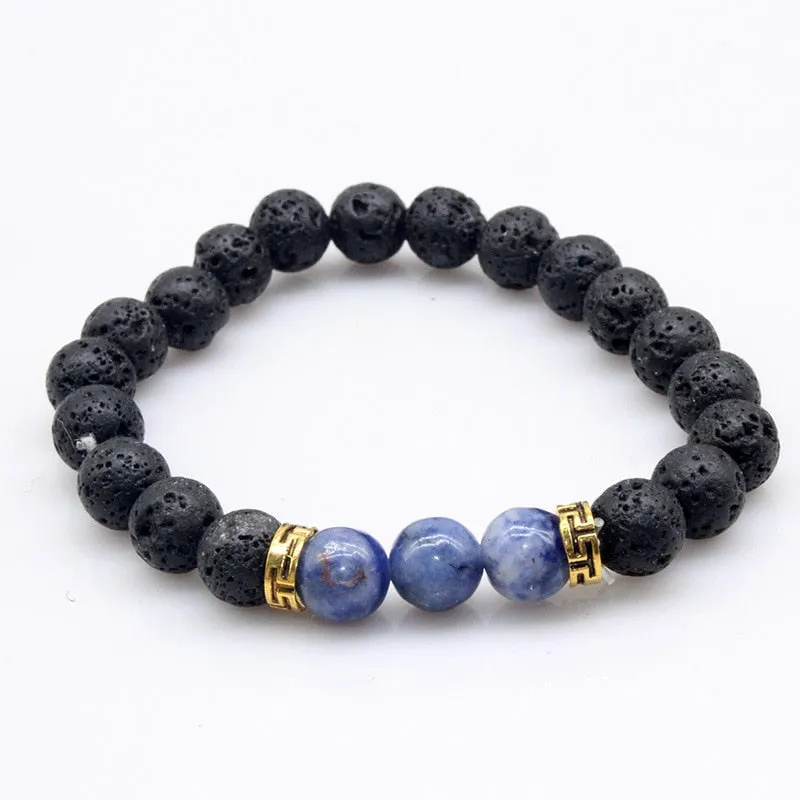 Natural Lava & Stone Beads Bracelet - Healing Balance for Chakras