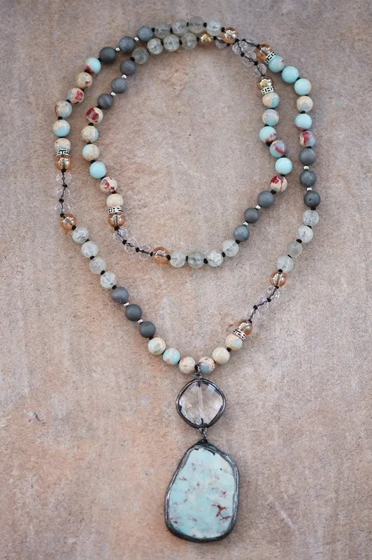 NATURAL STONE PENDANT NECKLACE (AMAZONITE)