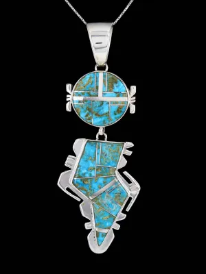 Navajo Turquoise Inlay Yei Sterling Silver Pendant