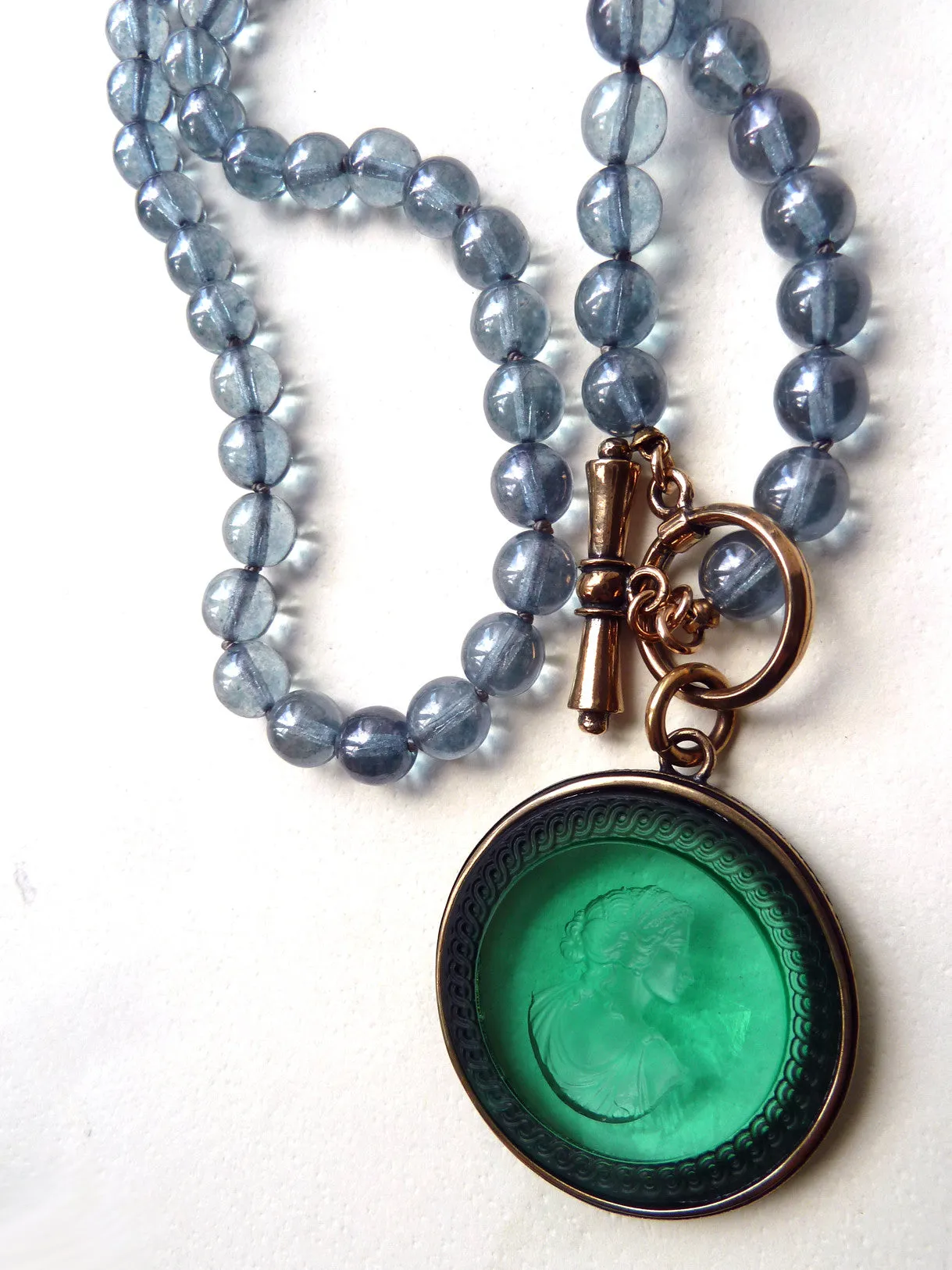 Necklace Intaglio On 30 Inch Glass Bead