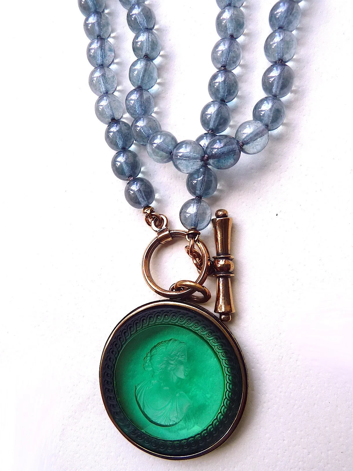 Necklace Intaglio On 30 Inch Glass Bead