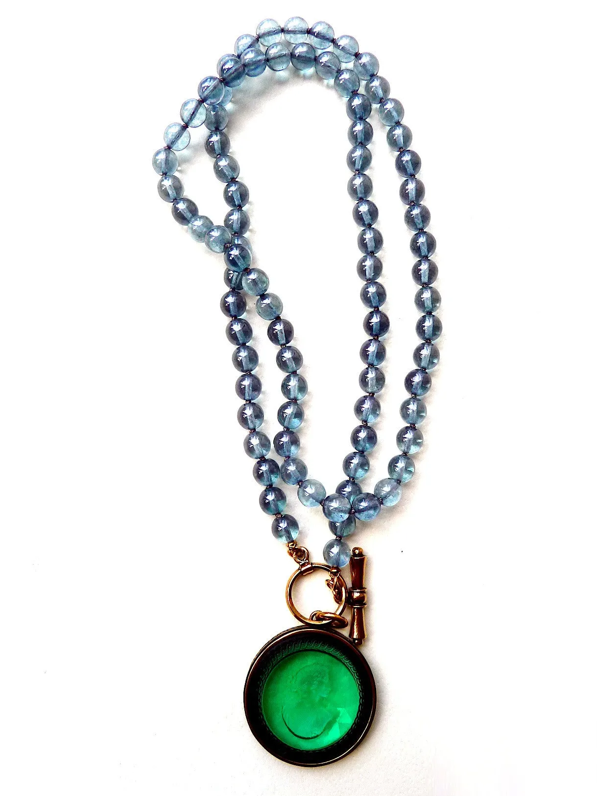 Necklace Intaglio On 30 Inch Glass Bead