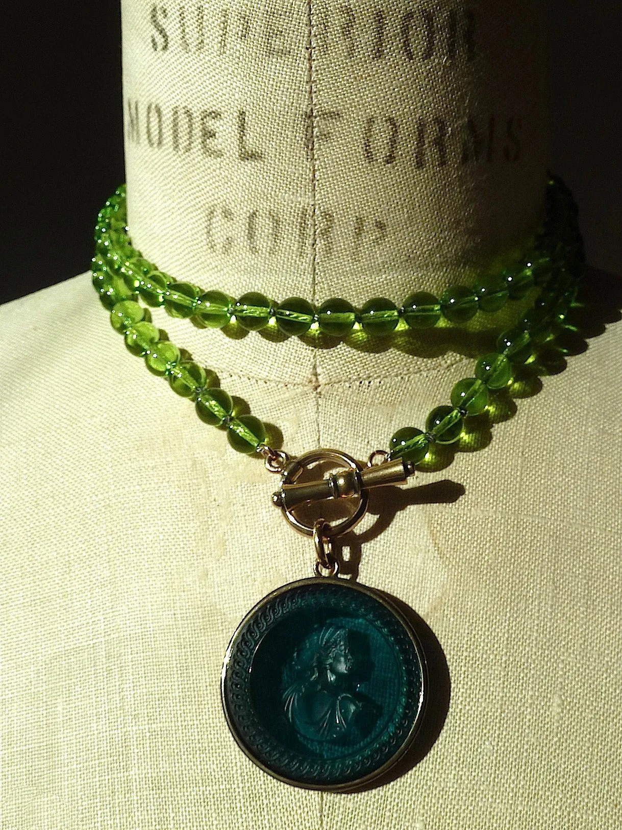 Necklace Intaglio On 30 Inch Glass Bead