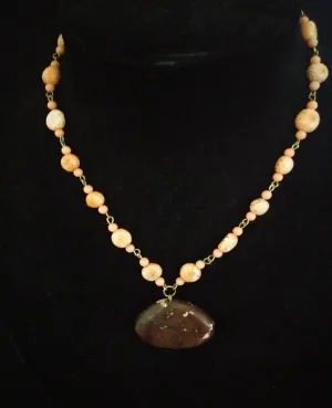 Orange Coral/Brown Stone Necklace