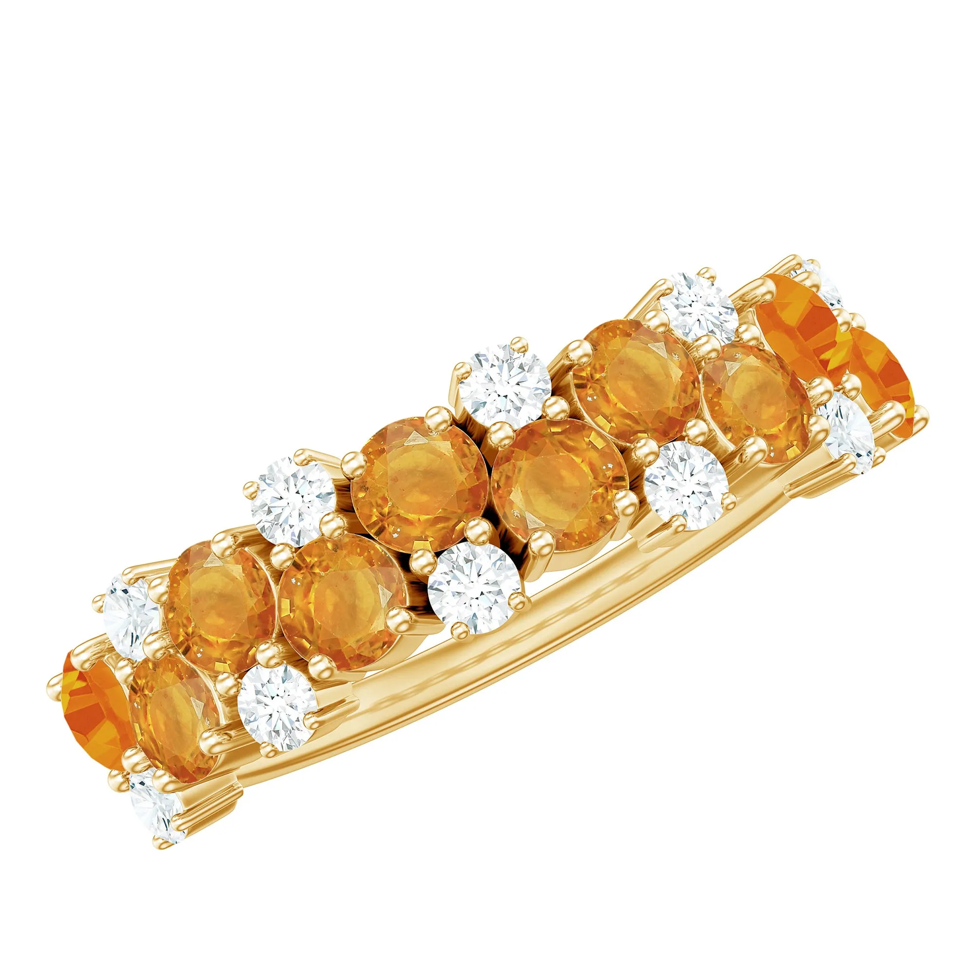 Orange Sapphire and Diamond Cluster Half Eternity Ring