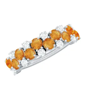 Orange Sapphire and Diamond Cluster Half Eternity Ring