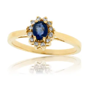 Oval Blue Sapphire & Diamond Classic Halo Ring