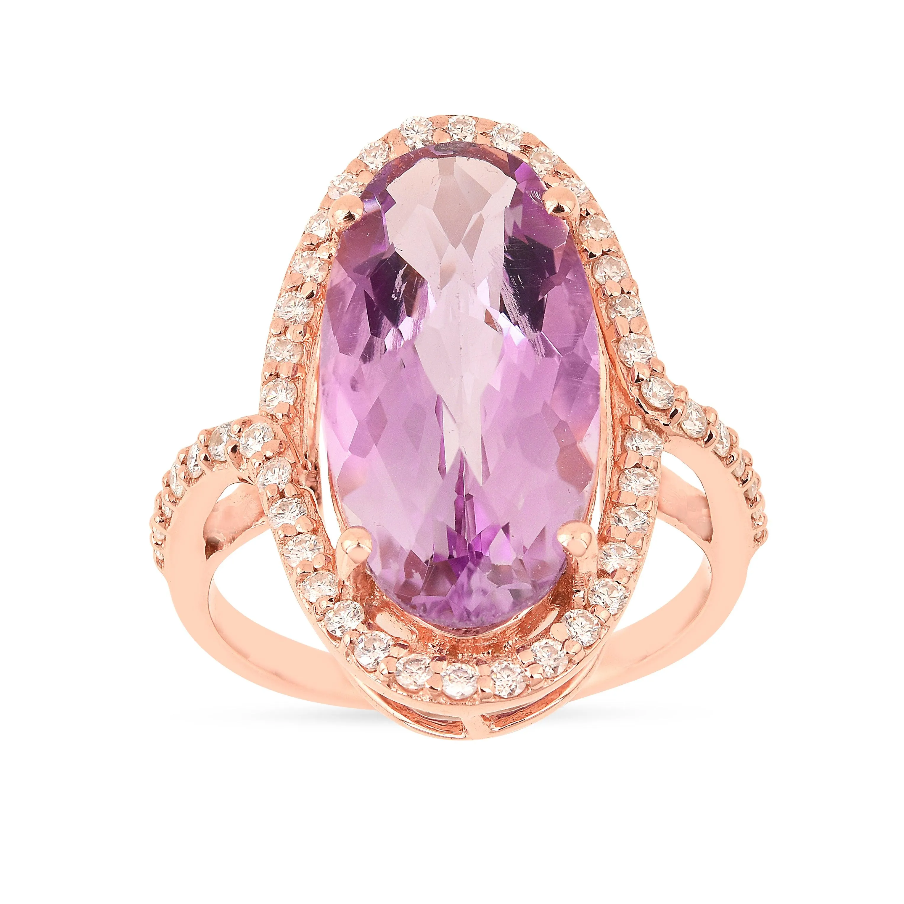 Oval Pink Amethyst Halo Ring