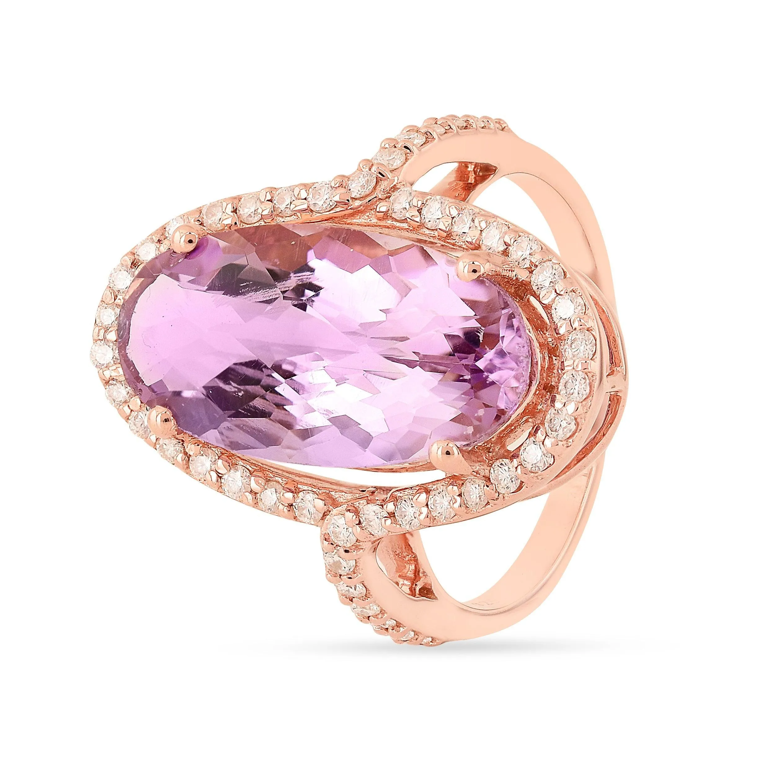 Oval Pink Amethyst Halo Ring