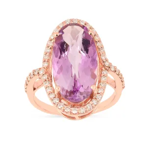 Oval Pink Amethyst Halo Ring